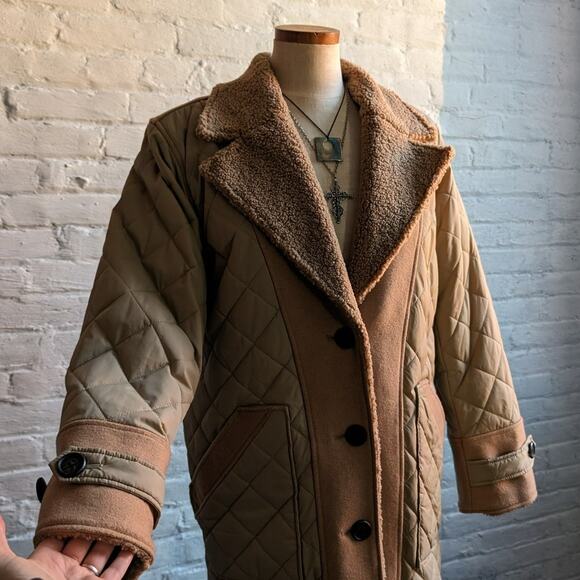 Brown Faux Fur Coat Teddy Jacket Quilted Puffer Coat Designer Reversible Large - Picture 14 of 16